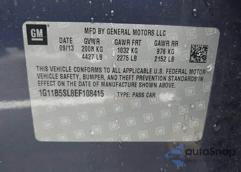 2014 Chevrolet Malibu 1Ls z USA, uszkodzony, nr VIN 1G11B5SL8EF108415